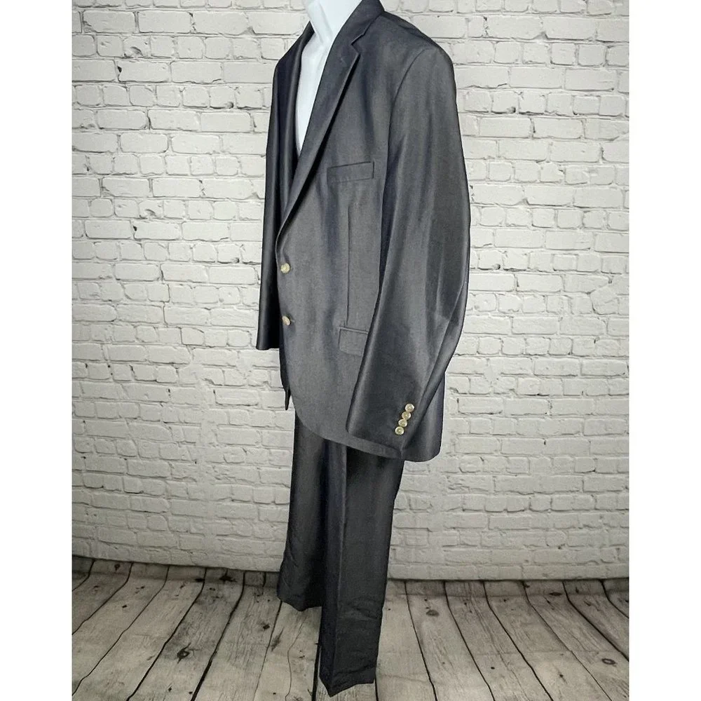 Ralph Lauren Blue Sheen 2 Button Blazer Tapered Pant Suit Set Size 48R (44x30)